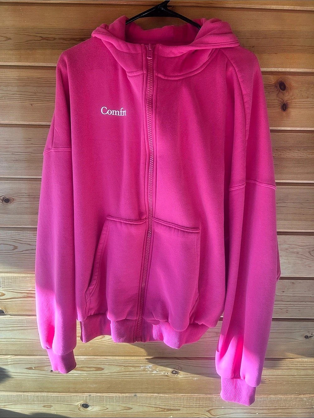 Comfrt Minimalist Zip Front Hoodie - Mega Pink Medium NWOT